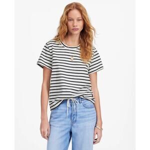 Madewell The Perfect Crewneck Tee WMNS L Black White Striped Jersey Short Sleeve